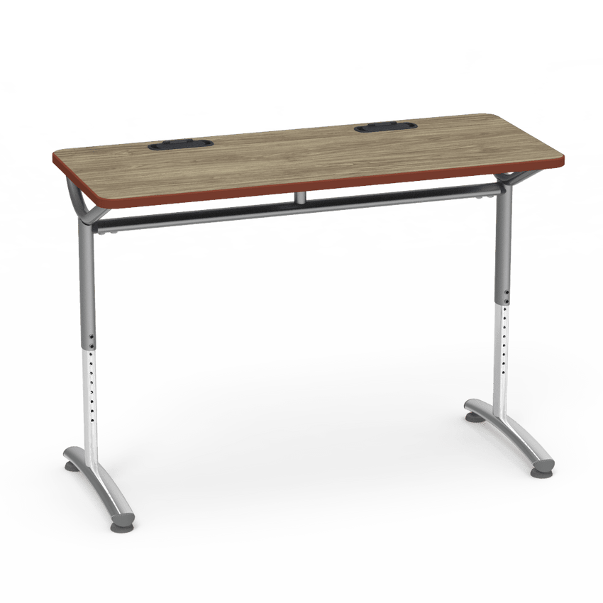 Virco TEXT Series Training Study Computer Desk Table with 2 Grommets 48"W x 20"D x 26"-34"H (TABLE-TE20488YADJGR2) - SchoolOutlet