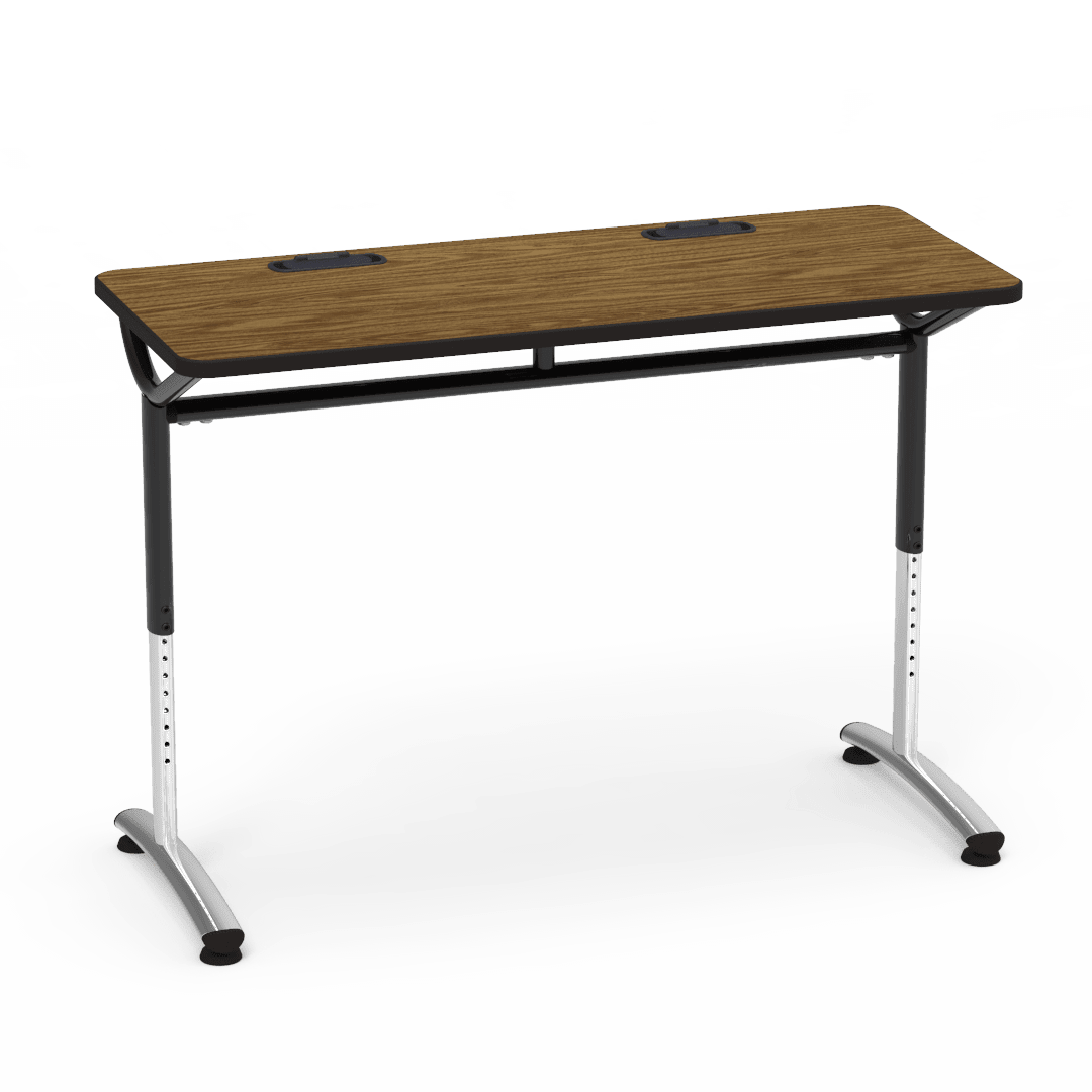 Virco TEXT Series Training Study Computer Desk Table with 2 Grommets 48"W x 20"D x 26"-34"H (TABLE-TE20488YADJGR2) - SchoolOutlet