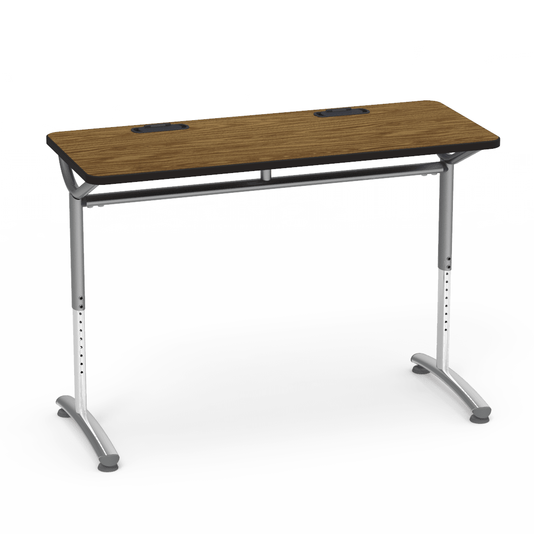Virco TEXT Series Training Study Computer Desk Table with 2 Grommets 48"W x 20"D x 26"-34"H (TABLE-TE20488YADJGR2) - SchoolOutlet