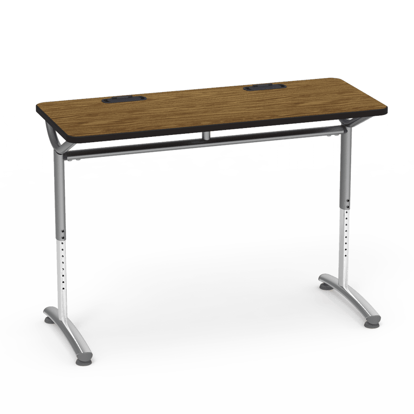 Virco TEXT Series Training Study Computer Desk Table with 2 Grommets 48"W x 20"D x 26"-34"H (TABLE-TE20488YADJGR2) - SchoolOutlet