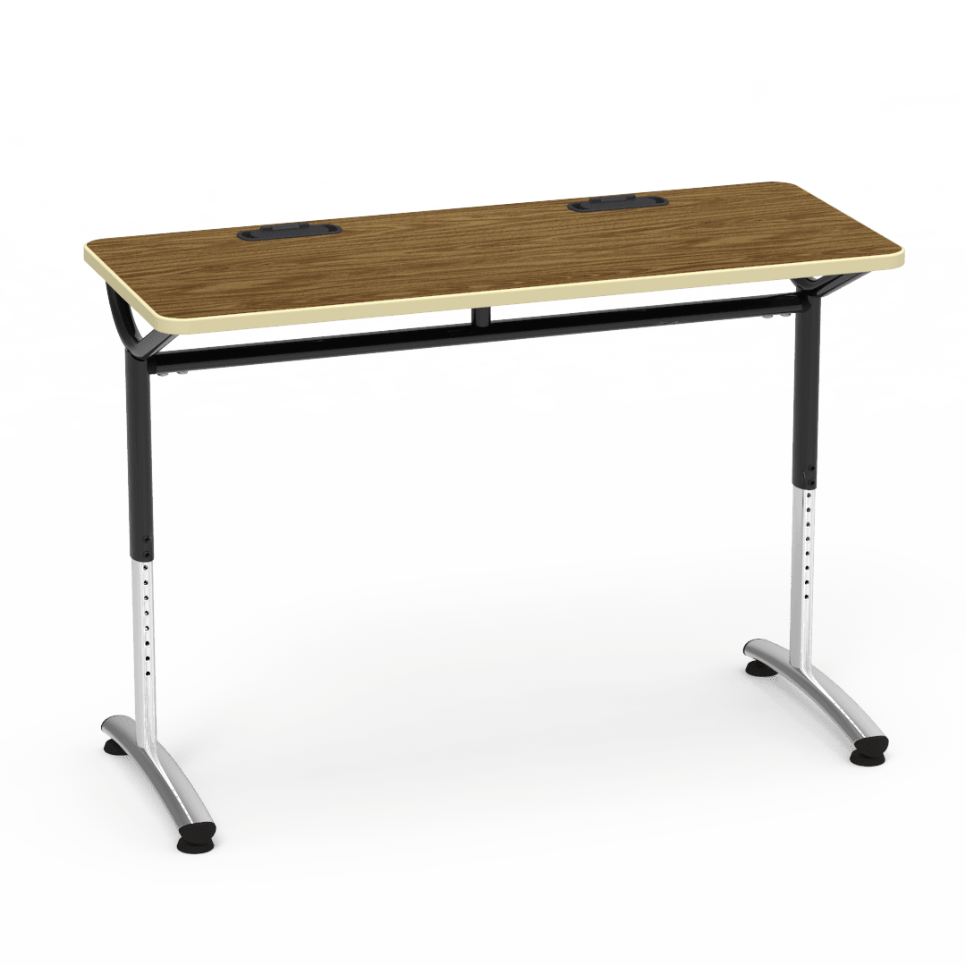 Virco TEXT Series Training Study Computer Desk Table with 2 Grommets 48"W x 20"D x 26"-34"H (TABLE-TE20488YADJGR2) - SchoolOutlet