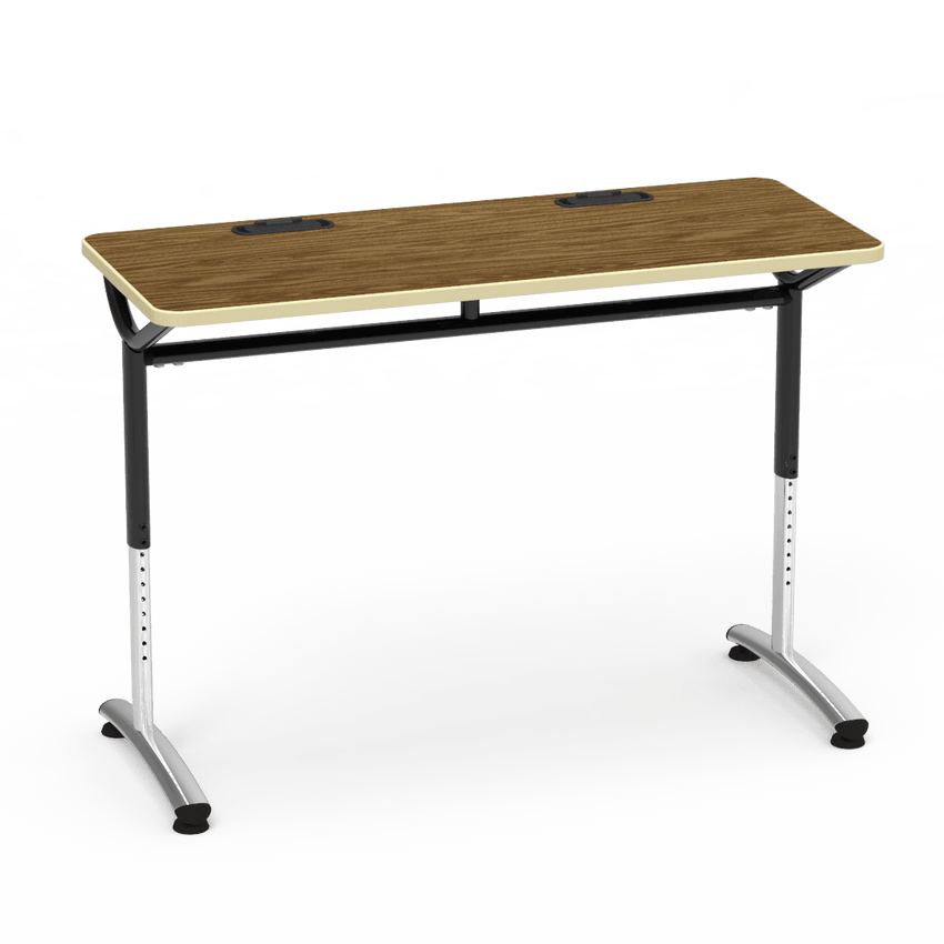 Virco TEXT Series Training Study Computer Desk Table with 2 Grommets 48"W x 20"D x 26"-34"H (TABLE-TE20488YADJGR2) - SchoolOutlet