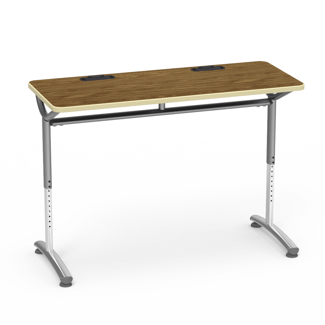 Virco TEXT Series Training Study Computer Desk Table with 2 Grommets 48"W x 20"D x 26"-34"H (TABLE-TE20488YADJGR2) - SchoolOutlet
