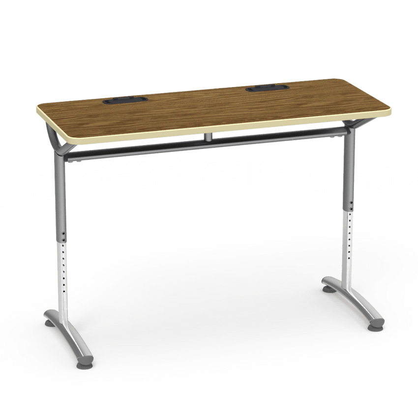 Virco TEXT Series Training Study Computer Desk Table with 2 Grommets 48"W x 20"D x 26"-34"H (TABLE-TE20488YADJGR2) - SchoolOutlet