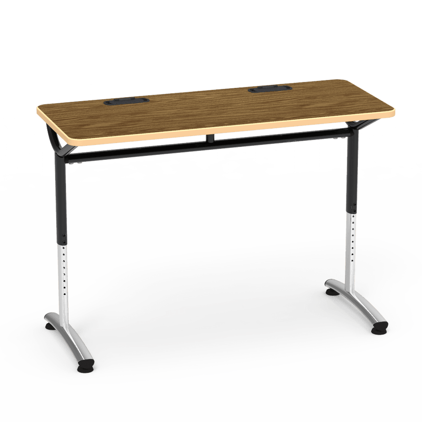 Virco TEXT Series Training Study Computer Desk Table with 2 Grommets 48"W x 20"D x 26"-34"H (TABLE-TE20488YADJGR2) - SchoolOutlet