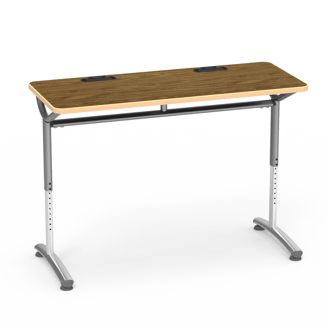 Virco TEXT Series Training Study Computer Desk Table with 2 Grommets 48"W x 20"D x 26"-34"H (TABLE-TE20488YADJGR2) - SchoolOutlet