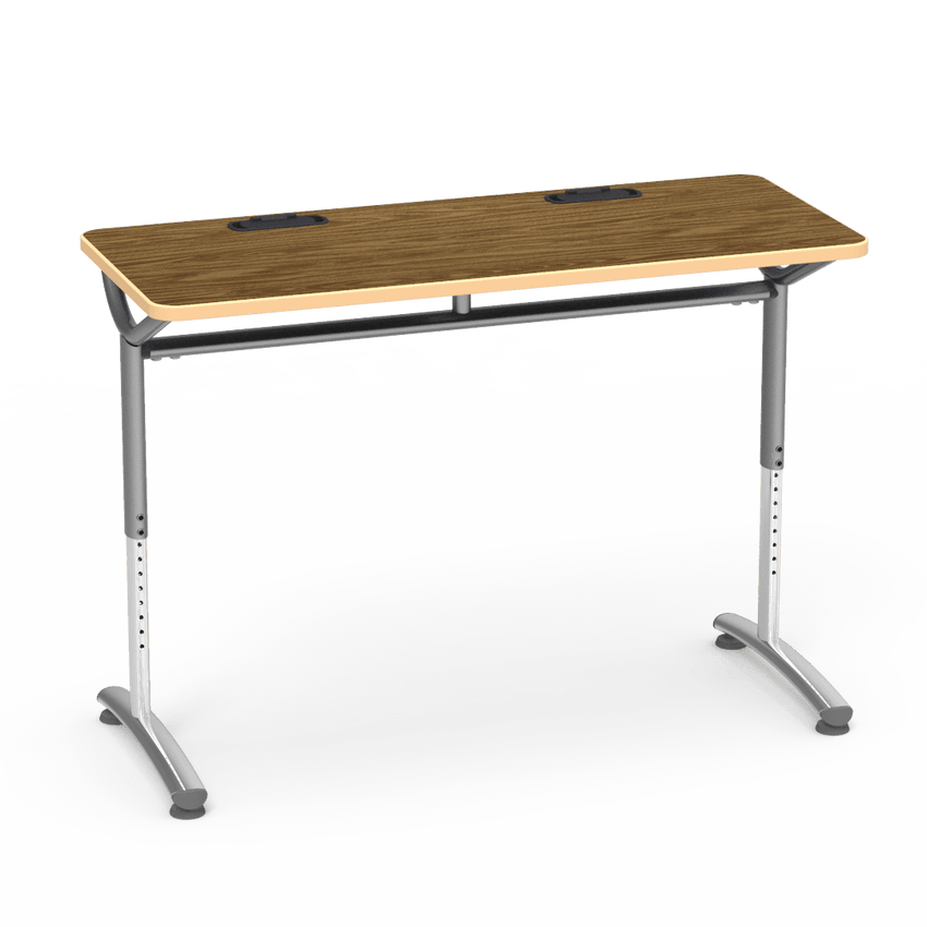 Virco TEXT Series Training Study Computer Desk Table with 2 Grommets 48"W x 20"D x 26"-34"H (TABLE-TE20488YADJGR2) - SchoolOutlet