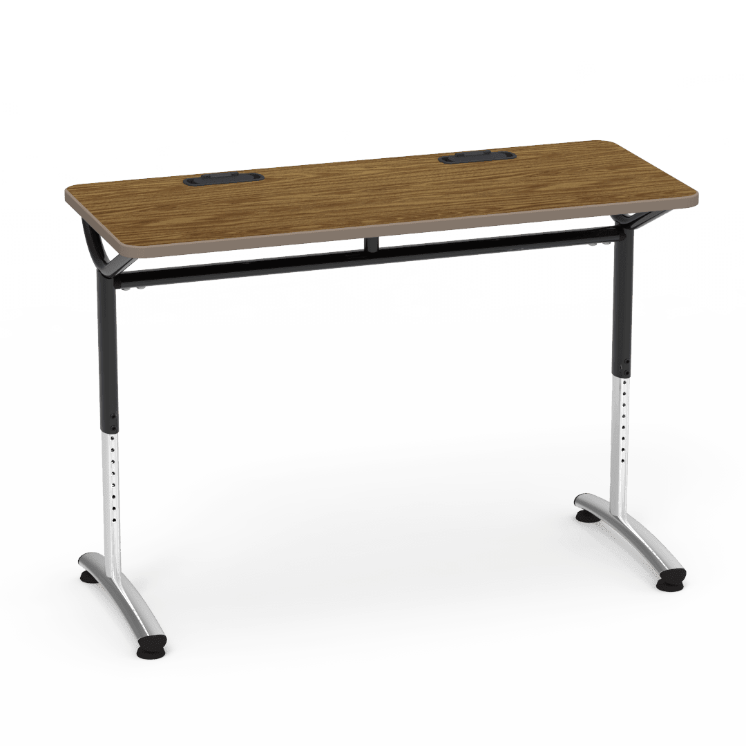 Virco TEXT Series Training Study Computer Desk Table with 2 Grommets 48"W x 20"D x 26"-34"H (TABLE-TE20488YADJGR2) - SchoolOutlet
