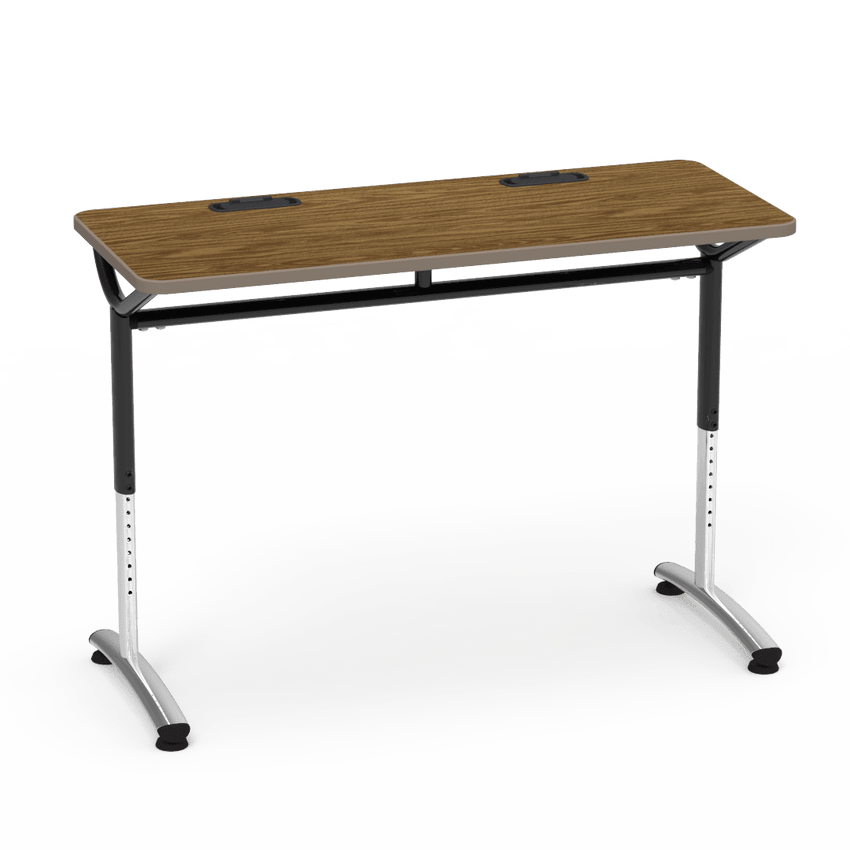 Virco TEXT Series Training Study Computer Desk Table with 2 Grommets 48"W x 20"D x 26"-34"H (TABLE-TE20488YADJGR2) - SchoolOutlet
