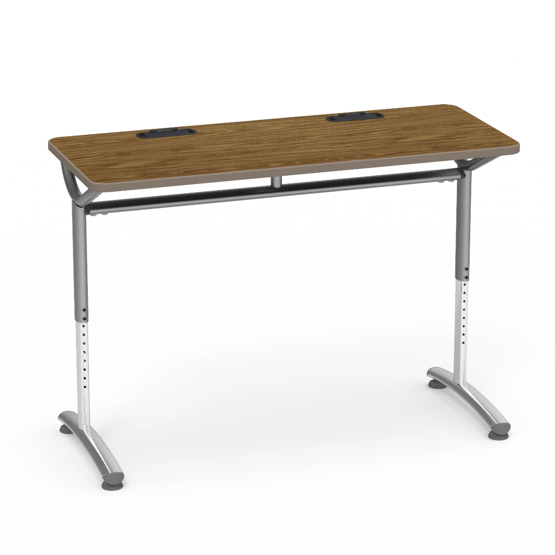 Virco TEXT Series Training Study Computer Desk Table with 2 Grommets 48"W x 20"D x 26"-34"H (TABLE-TE20488YADJGR2) - SchoolOutlet