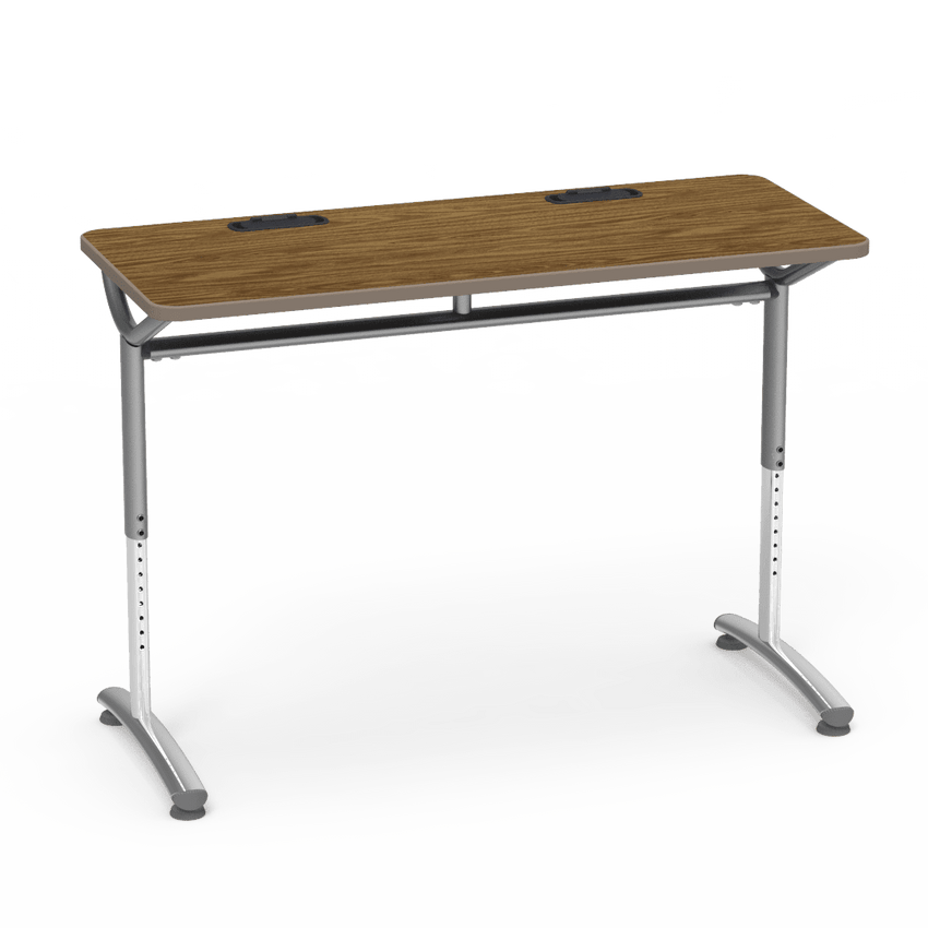 Virco TEXT Series Training Study Computer Desk Table with 2 Grommets 48"W x 20"D x 26"-34"H (TABLE-TE20488YADJGR2) - SchoolOutlet