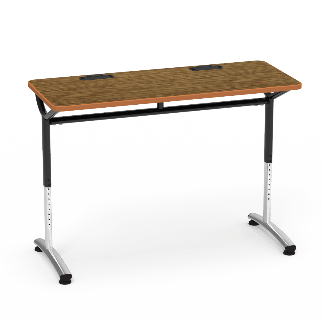 Virco TEXT Series Training Study Computer Desk Table with 2 Grommets 48"W x 20"D x 26"-34"H (TABLE-TE20488YADJGR2) - SchoolOutlet