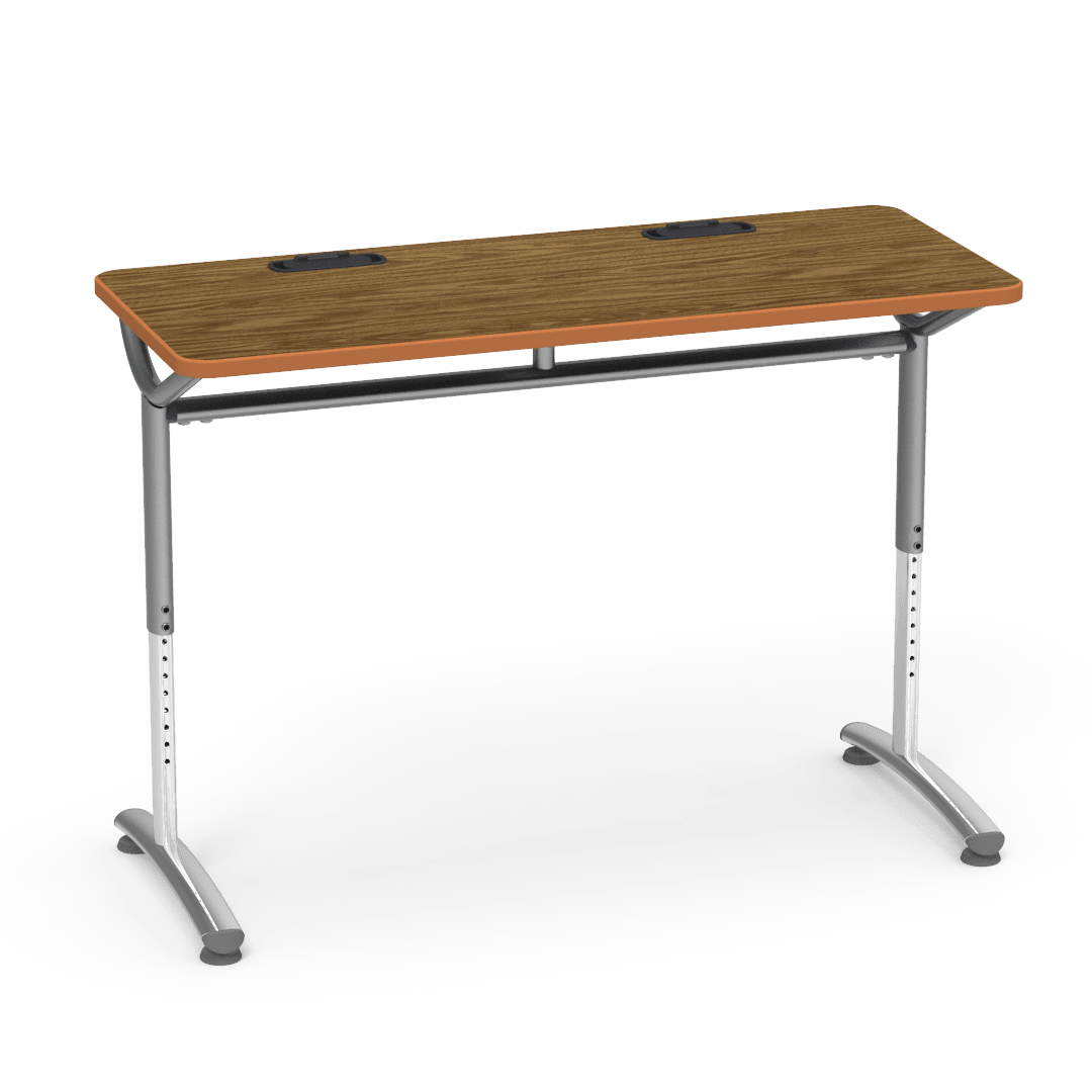 Virco TEXT Series Training Study Computer Desk Table with 2 Grommets 48"W x 20"D x 26"-34"H (TABLE-TE20488YADJGR2) - SchoolOutlet