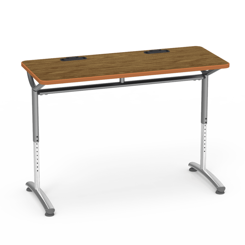 Virco TEXT Series Training Study Computer Desk Table with 2 Grommets 48"W x 20"D x 26"-34"H (TABLE-TE20488YADJGR2) - SchoolOutlet