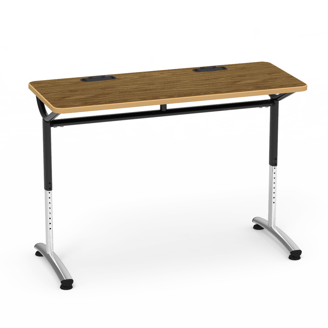 Virco TEXT Series Training Study Computer Desk Table with 2 Grommets 48"W x 20"D x 26"-34"H (TABLE-TE20488YADJGR2) - SchoolOutlet