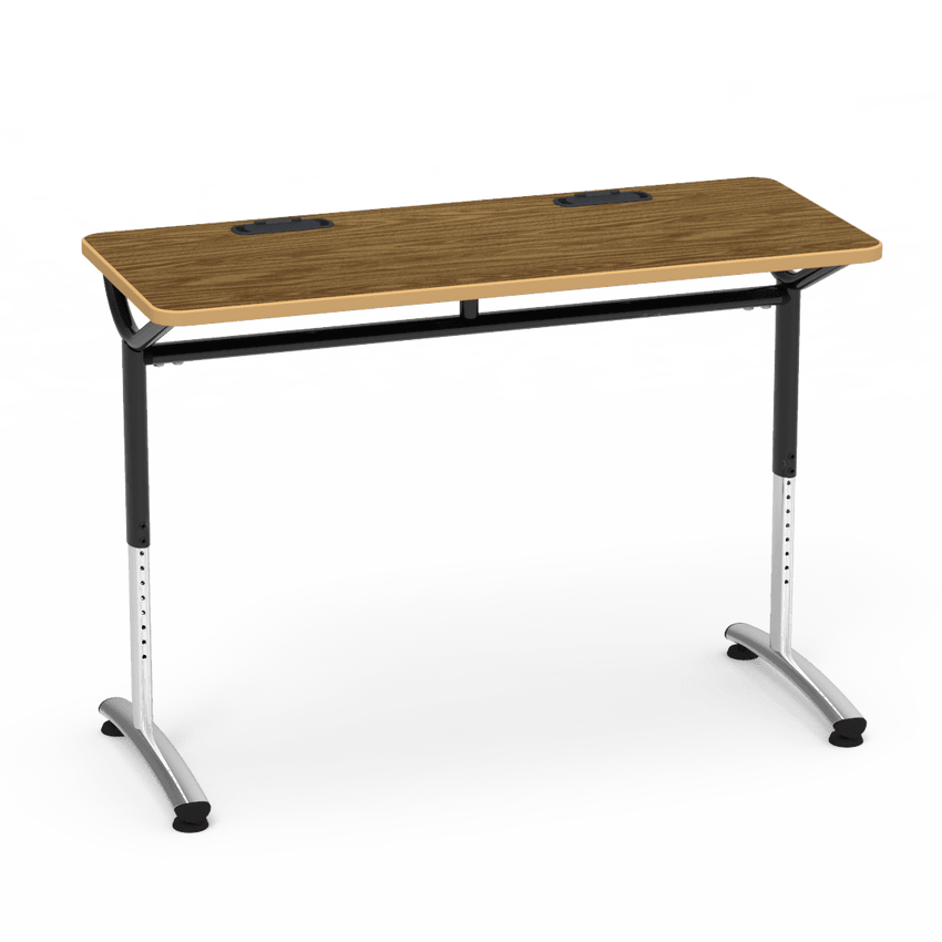 Virco TEXT Series Training Study Computer Desk Table with 2 Grommets 48"W x 20"D x 26"-34"H (TABLE-TE20488YADJGR2) - SchoolOutlet