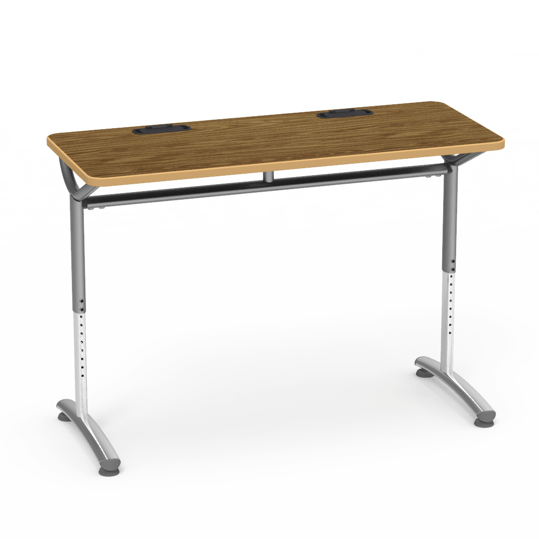 Virco TEXT Series Training Study Computer Desk Table with 2 Grommets 48"W x 20"D x 26"-34"H (TABLE-TE20488YADJGR2) - SchoolOutlet