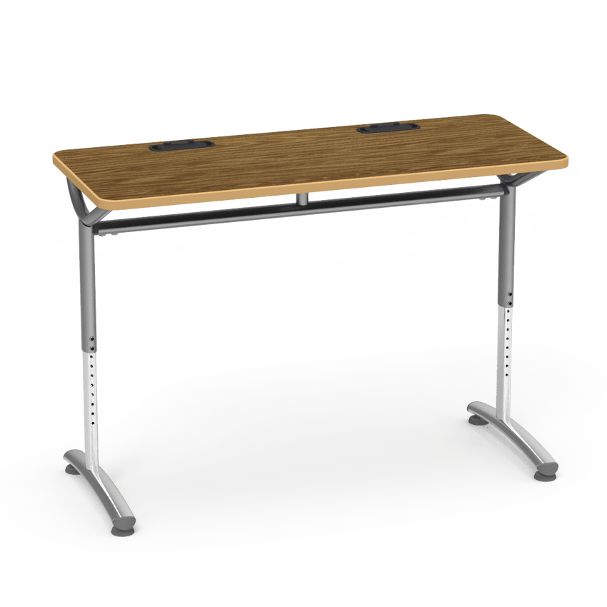 Virco TEXT Series Training Study Computer Desk Table with 2 Grommets 48"W x 20"D x 26"-34"H (TABLE-TE20488YADJGR2) - SchoolOutlet