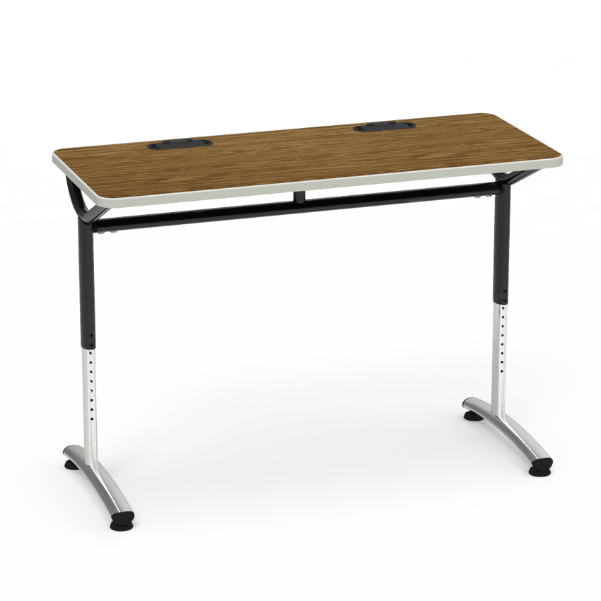 Virco TEXT Series Training Study Computer Desk Table with 2 Grommets 48"W x 20"D x 26"-34"H (TABLE-TE20488YADJGR2) - SchoolOutlet