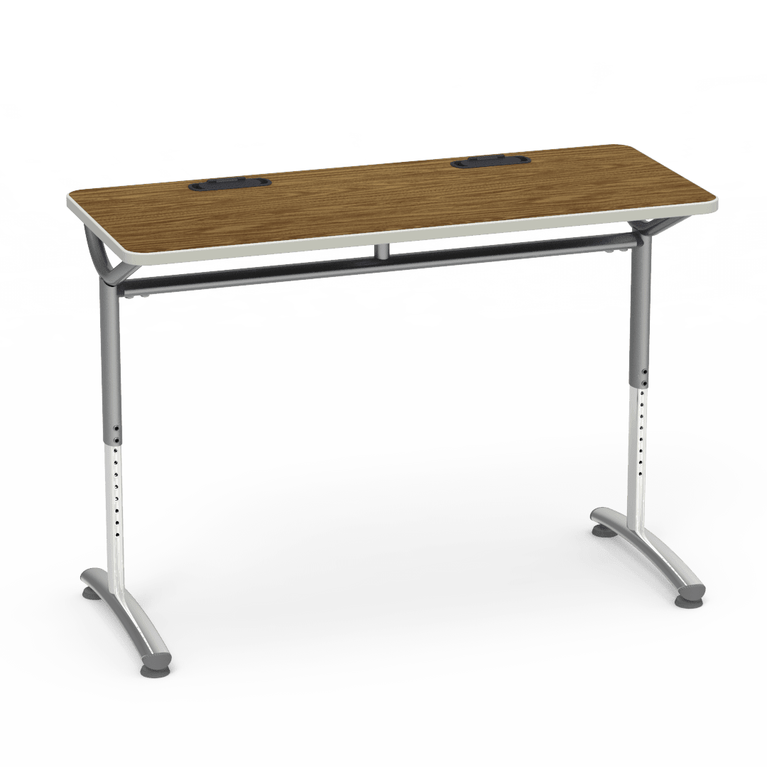 Virco TEXT Series Training Study Computer Desk Table with 2 Grommets 48"W x 20"D x 26"-34"H (TABLE-TE20488YADJGR2) - SchoolOutlet