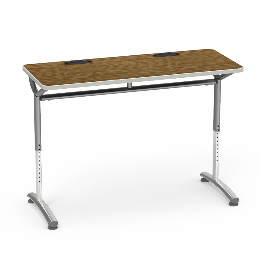 Virco TEXT Series Training Study Computer Desk Table with 2 Grommets 48"W x 20"D x 26"-34"H (TABLE-TE20488YADJGR2) - SchoolOutlet