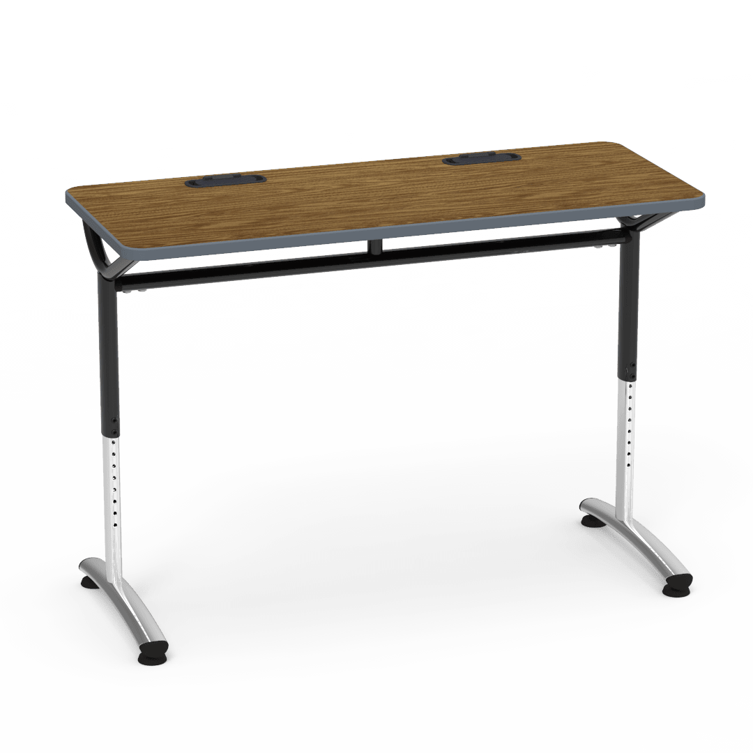 Virco TEXT Series Training Study Computer Desk Table with 2 Grommets 48"W x 20"D x 26"-34"H (TABLE-TE20488YADJGR2) - SchoolOutlet