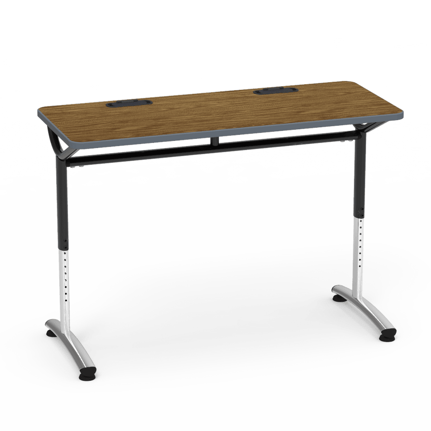 Virco TEXT Series Training Study Computer Desk Table with 2 Grommets 48"W x 20"D x 26"-34"H (TABLE-TE20488YADJGR2) - SchoolOutlet