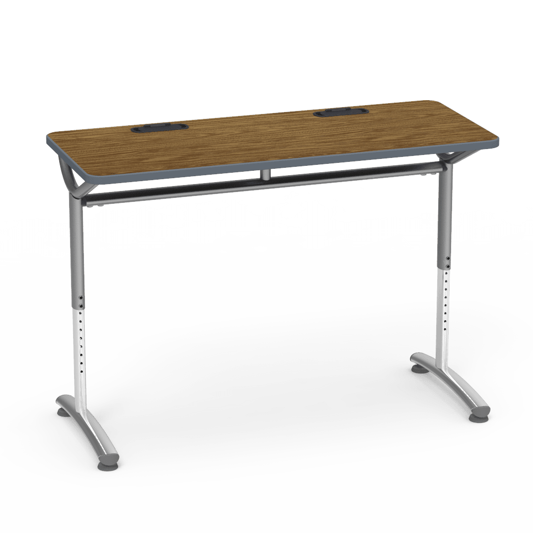 Virco TEXT Series Training Study Computer Desk Table with 2 Grommets 48"W x 20"D x 26"-34"H (TABLE-TE20488YADJGR2) - SchoolOutlet