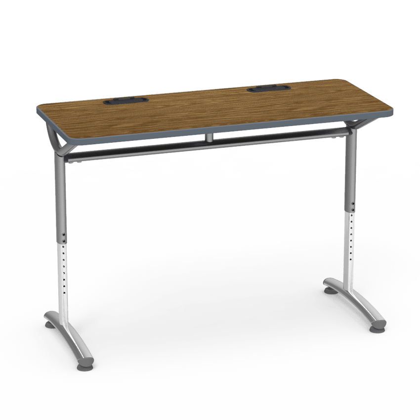 Virco TEXT Series Training Study Computer Desk Table with 2 Grommets 48"W x 20"D x 26"-34"H (TABLE-TE20488YADJGR2) - SchoolOutlet