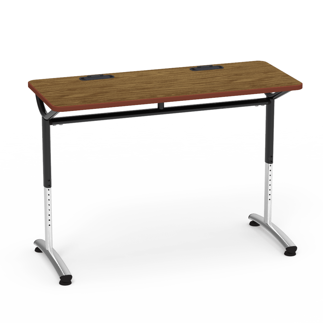 Virco TEXT Series Training Study Computer Desk Table with 2 Grommets 48"W x 20"D x 26"-34"H (TABLE-TE20488YADJGR2) - SchoolOutlet