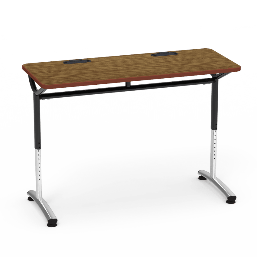 Virco TEXT Series Training Study Computer Desk Table with 2 Grommets 48"W x 20"D x 26"-34"H (TABLE-TE20488YADJGR2) - SchoolOutlet