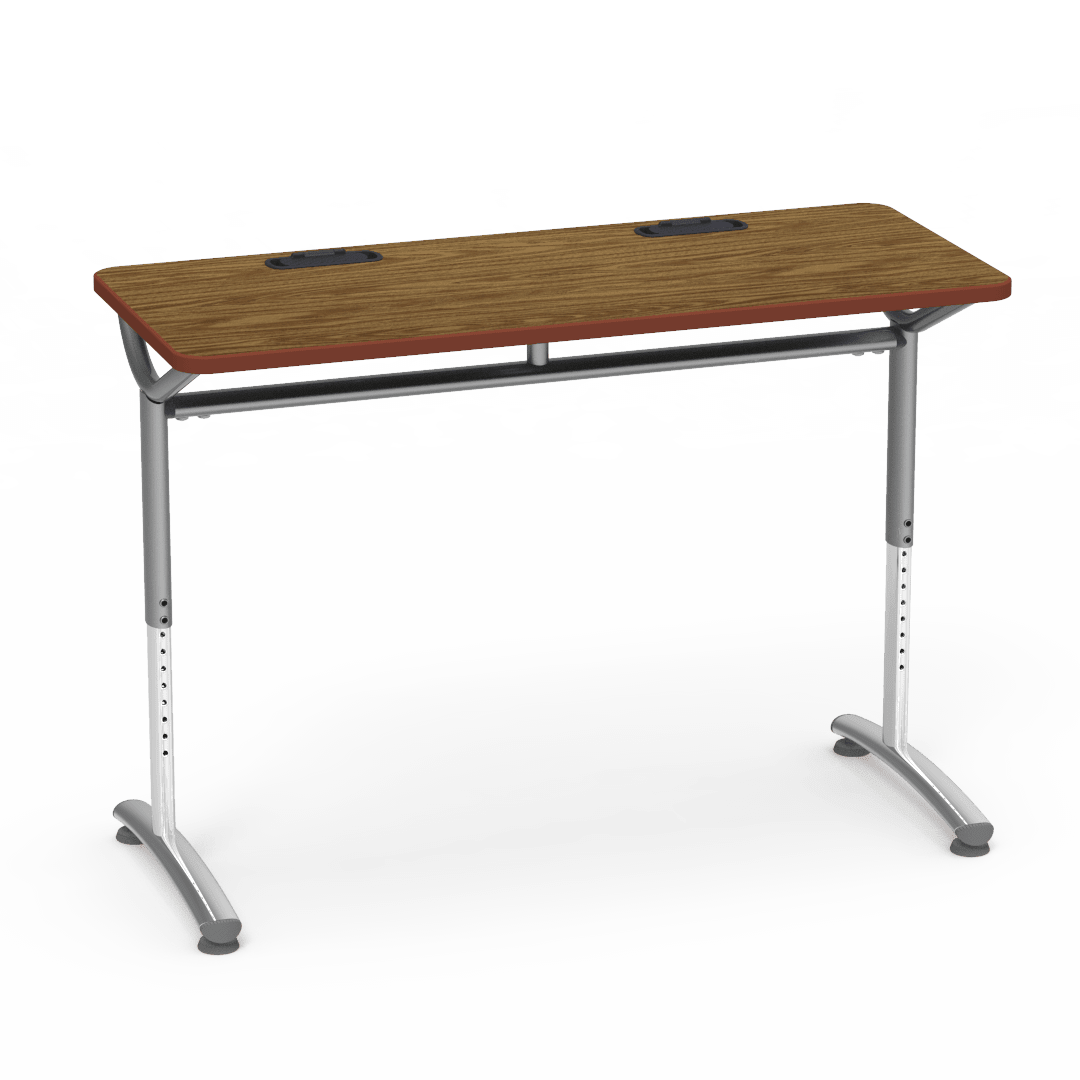 Virco TEXT Series Training Study Computer Desk Table with 2 Grommets 48"W x 20"D x 26"-34"H (TABLE-TE20488YADJGR2) - SchoolOutlet