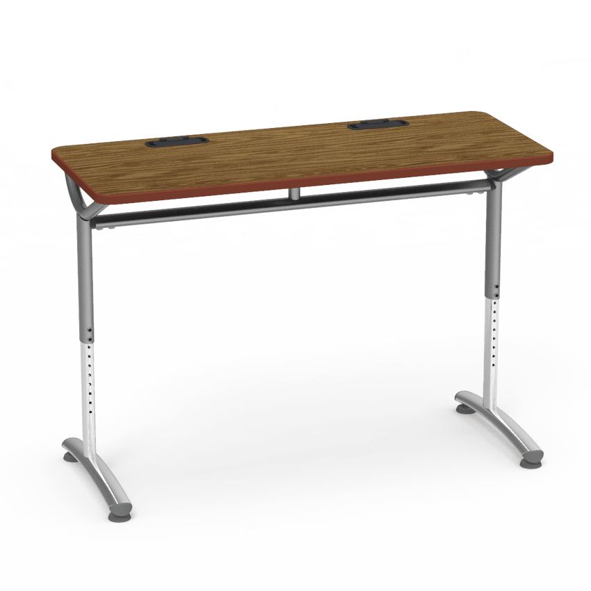 Virco TEXT Series Training Study Computer Desk Table with 2 Grommets 48"W x 20"D x 26"-34"H (TABLE-TE20488YADJGR2) - SchoolOutlet
