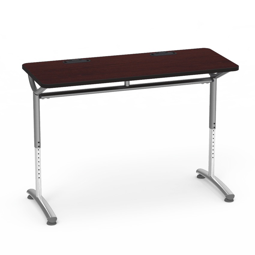 Virco TEXT Series Training Study Computer Desk Table with 2 Grommets 48"W x 20"D x 26"-34"H (TABLE-TE20488YADJGR2) - SchoolOutlet