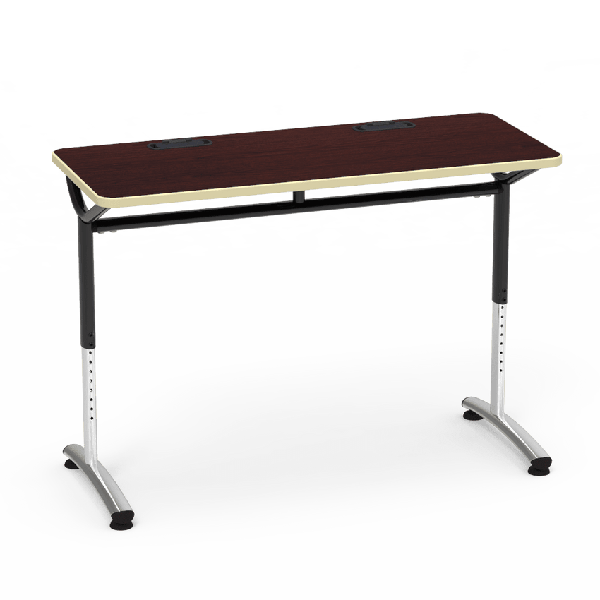 Virco TEXT Series Training Study Computer Desk Table with 2 Grommets 48"W x 20"D x 26"-34"H (TABLE-TE20488YADJGR2) - SchoolOutlet