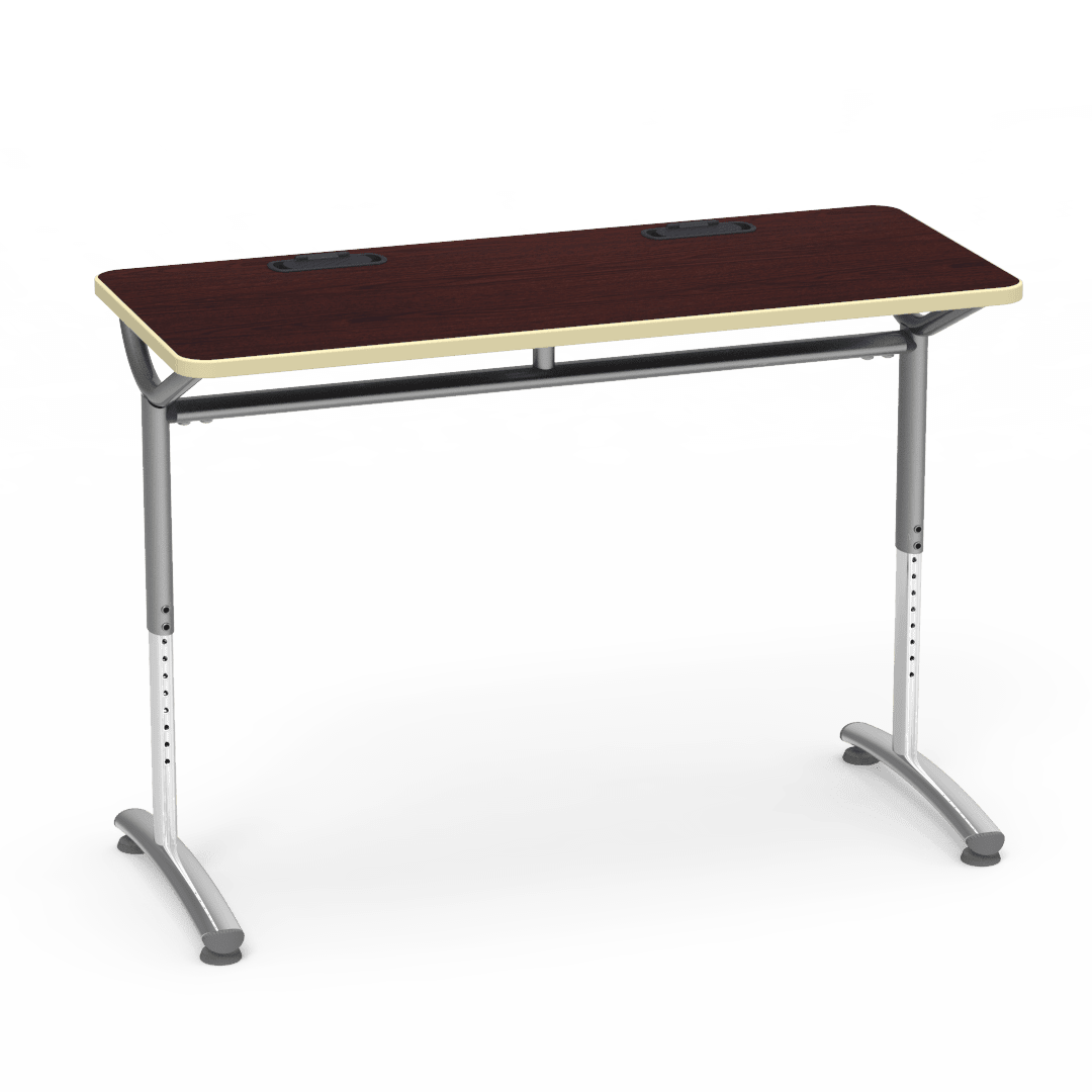 Virco TEXT Series Training Study Computer Desk Table with 2 Grommets 48"W x 20"D x 26"-34"H (TABLE-TE20488YADJGR2) - SchoolOutlet