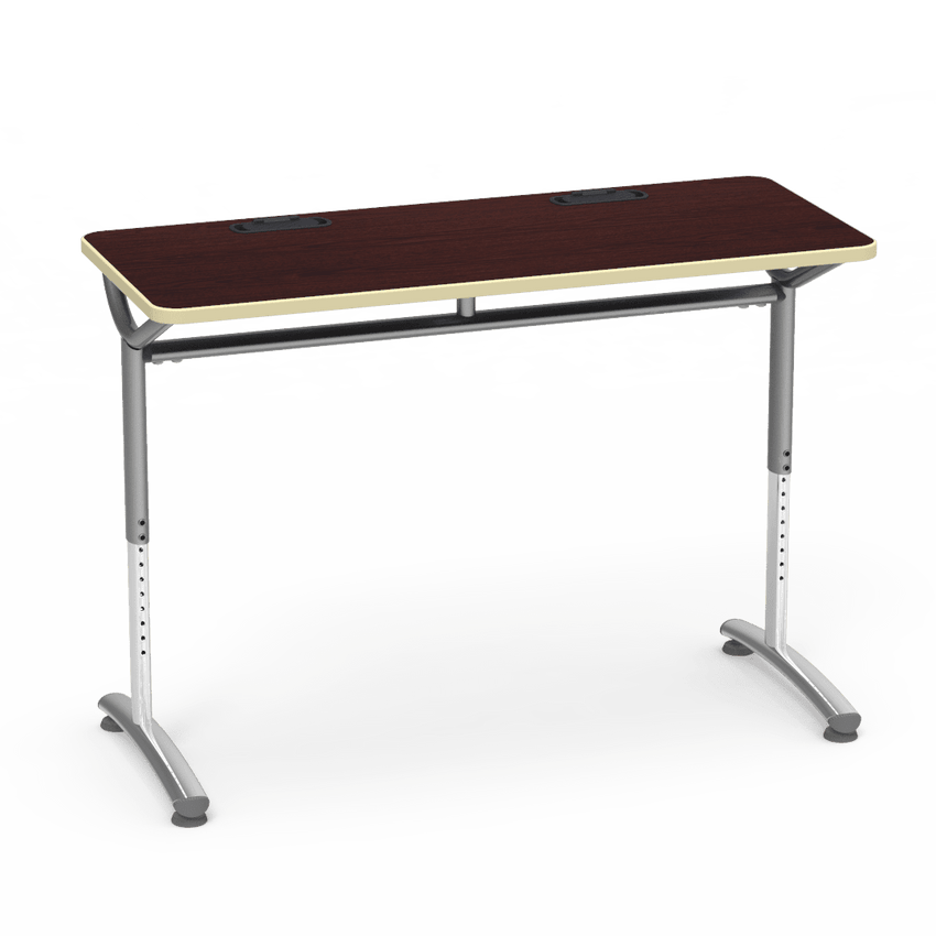 Virco TEXT Series Training Study Computer Desk Table with 2 Grommets 48"W x 20"D x 26"-34"H (TABLE-TE20488YADJGR2) - SchoolOutlet