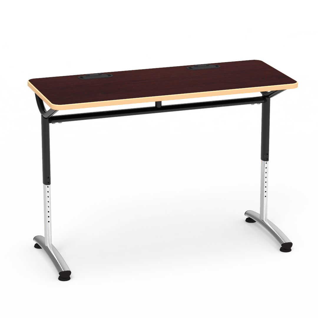 Virco TEXT Series Training Study Computer Desk Table with 2 Grommets 48"W x 20"D x 26"-34"H (TABLE-TE20488YADJGR2) - SchoolOutlet