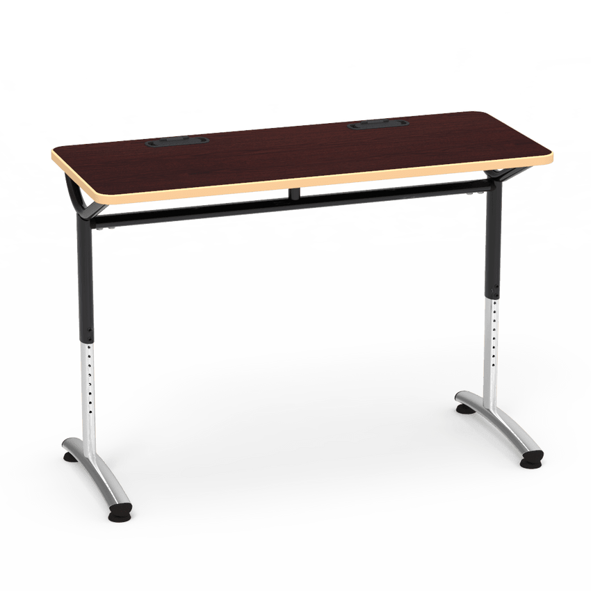 Virco TEXT Series Training Study Computer Desk Table with 2 Grommets 48"W x 20"D x 26"-34"H (TABLE-TE20488YADJGR2) - SchoolOutlet