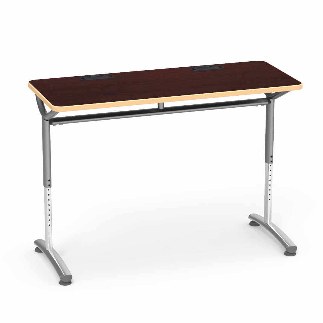Virco TEXT Series Training Study Computer Desk Table with 2 Grommets 48"W x 20"D x 26"-34"H (TABLE-TE20488YADJGR2) - SchoolOutlet