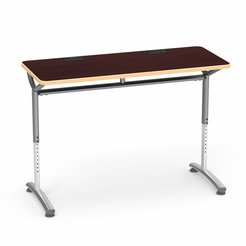 Virco TEXT Series Training Study Computer Desk Table with 2 Grommets 48"W x 20"D x 26"-34"H (TABLE-TE20488YADJGR2) - SchoolOutlet