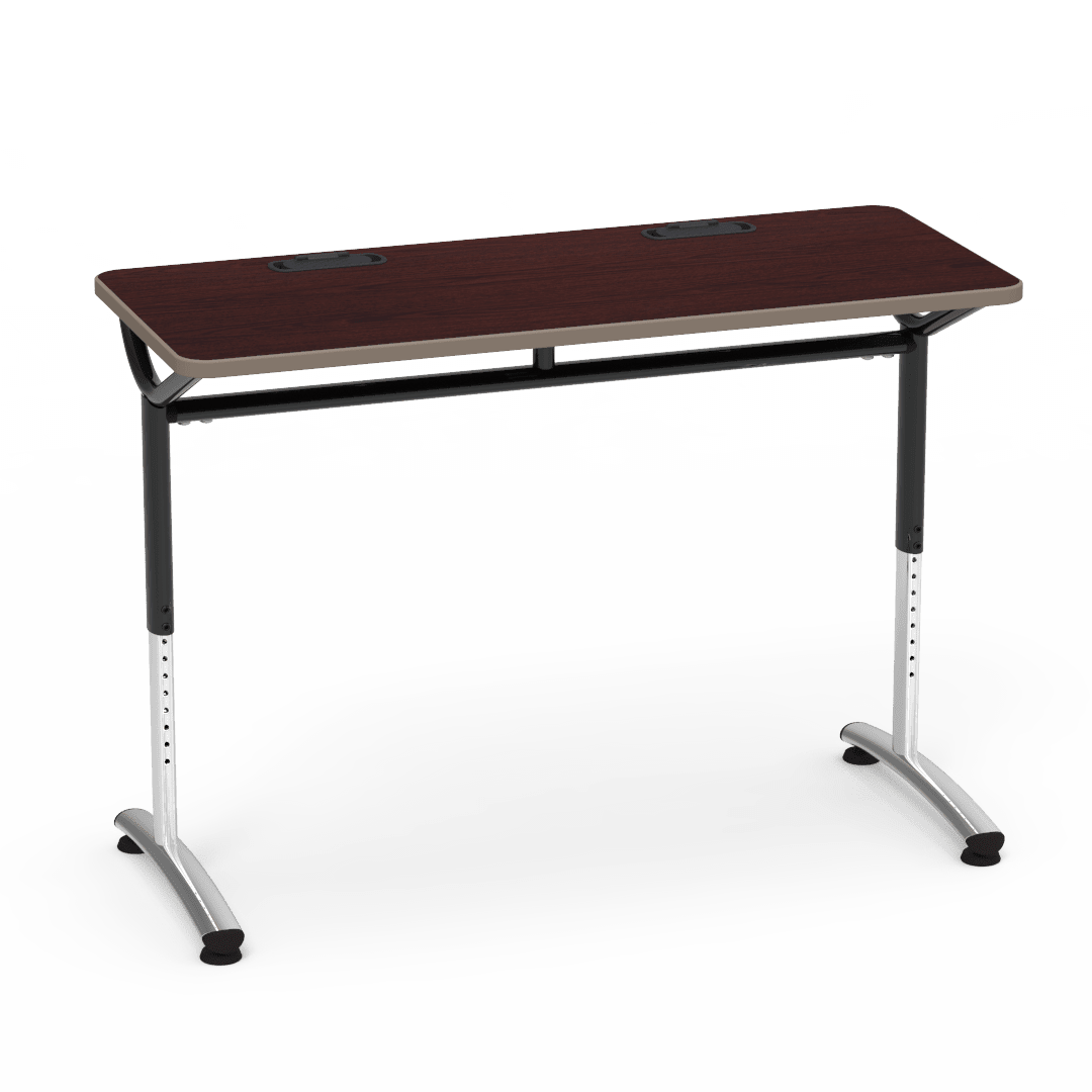 Virco TEXT Series Training Study Computer Desk Table with 2 Grommets 48"W x 20"D x 26"-34"H (TABLE-TE20488YADJGR2) - SchoolOutlet