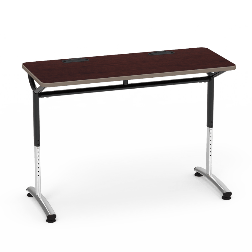 Virco TEXT Series Training Study Computer Desk Table with 2 Grommets 48"W x 20"D x 26"-34"H (TABLE-TE20488YADJGR2) - SchoolOutlet