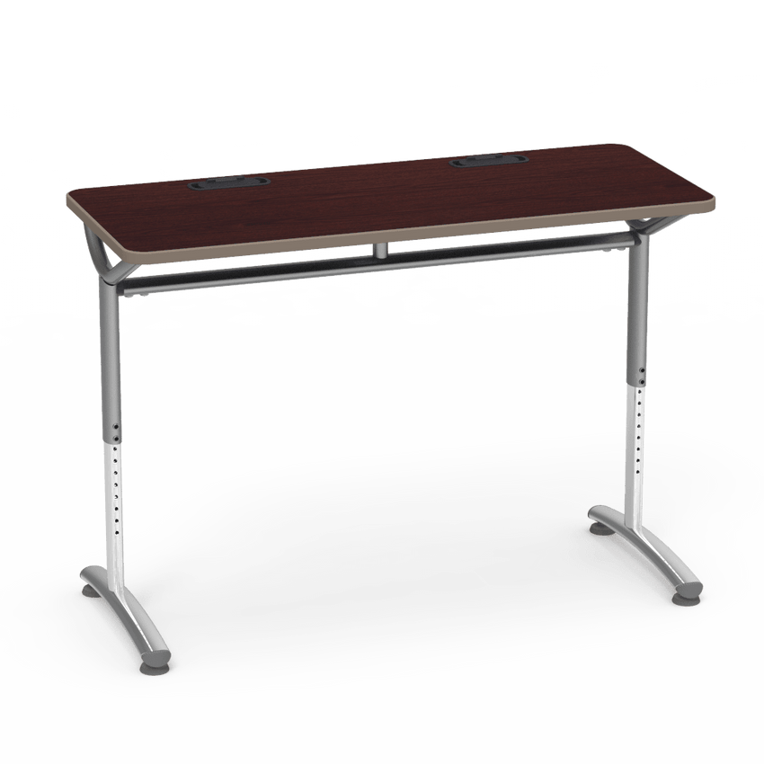 Virco TEXT Series Training Study Computer Desk Table with 2 Grommets 48"W x 20"D x 26"-34"H (TABLE-TE20488YADJGR2) - SchoolOutlet