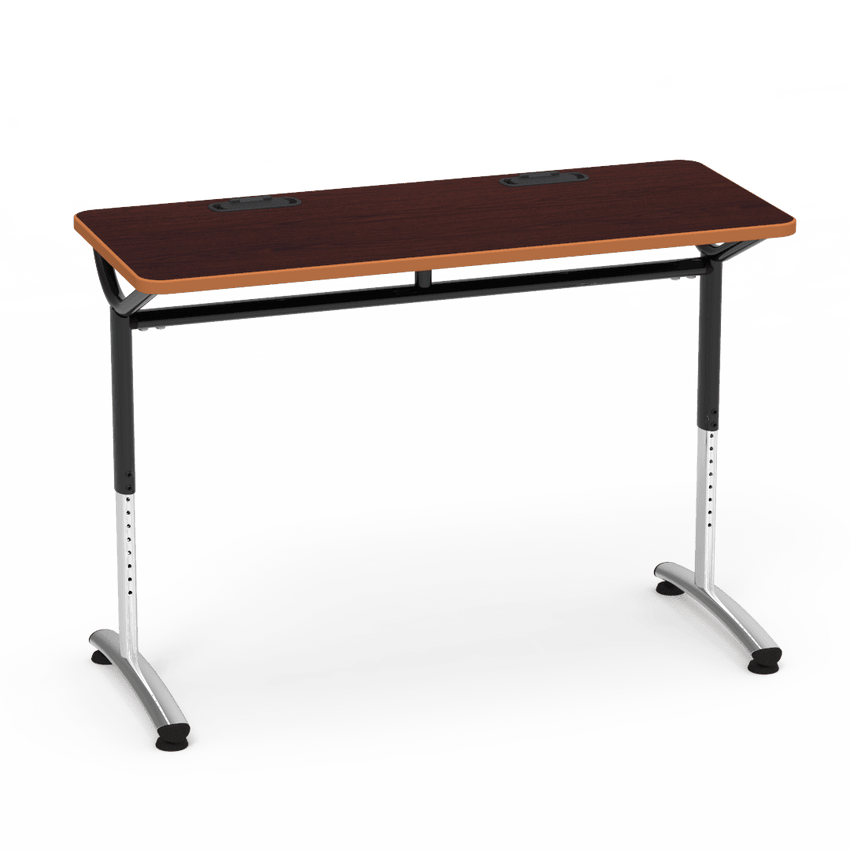 Virco TEXT Series Training Study Computer Desk Table with 2 Grommets 48"W x 20"D x 26"-34"H (TABLE-TE20488YADJGR2) - SchoolOutlet