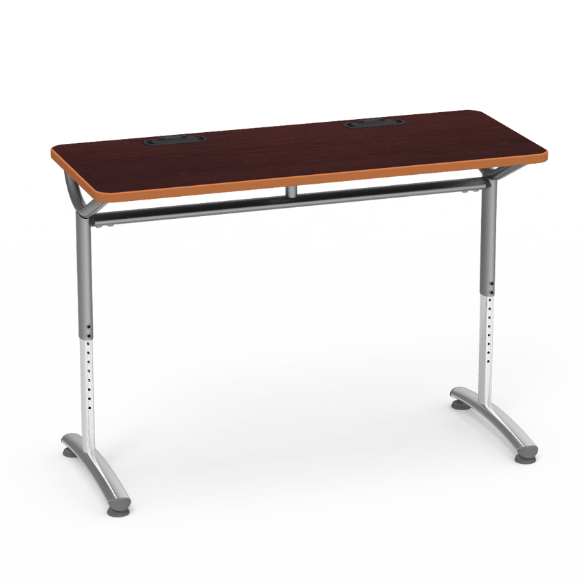 Virco TEXT Series Training Study Computer Desk Table with 2 Grommets 48"W x 20"D x 26"-34"H (TABLE-TE20488YADJGR2) - SchoolOutlet
