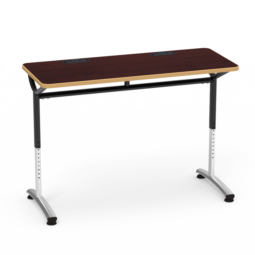 Virco TEXT Series Training Study Computer Desk Table with 2 Grommets 48"W x 20"D x 26"-34"H (TABLE-TE20488YADJGR2) - SchoolOutlet