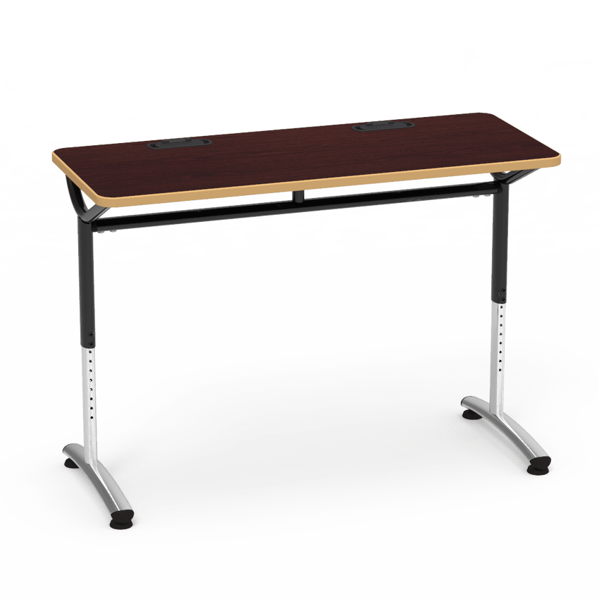 Virco TEXT Series Training Study Computer Desk Table with 2 Grommets 48"W x 20"D x 26"-34"H (TABLE-TE20488YADJGR2) - SchoolOutlet