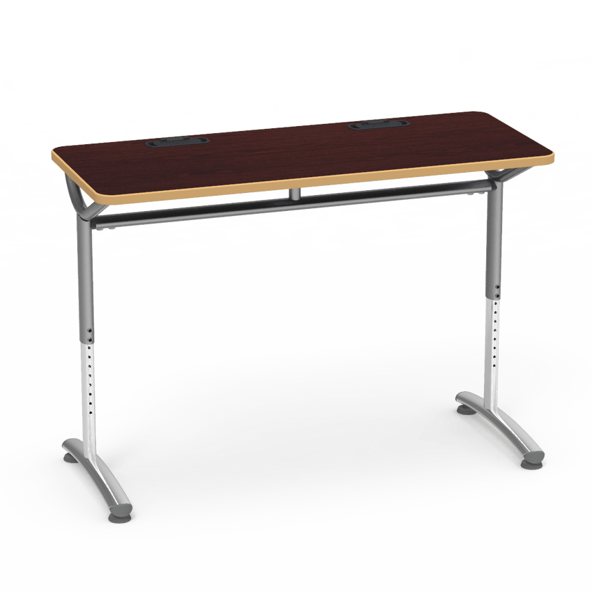 Virco TEXT Series Training Study Computer Desk Table with 2 Grommets 48"W x 20"D x 26"-34"H (TABLE-TE20488YADJGR2) - SchoolOutlet