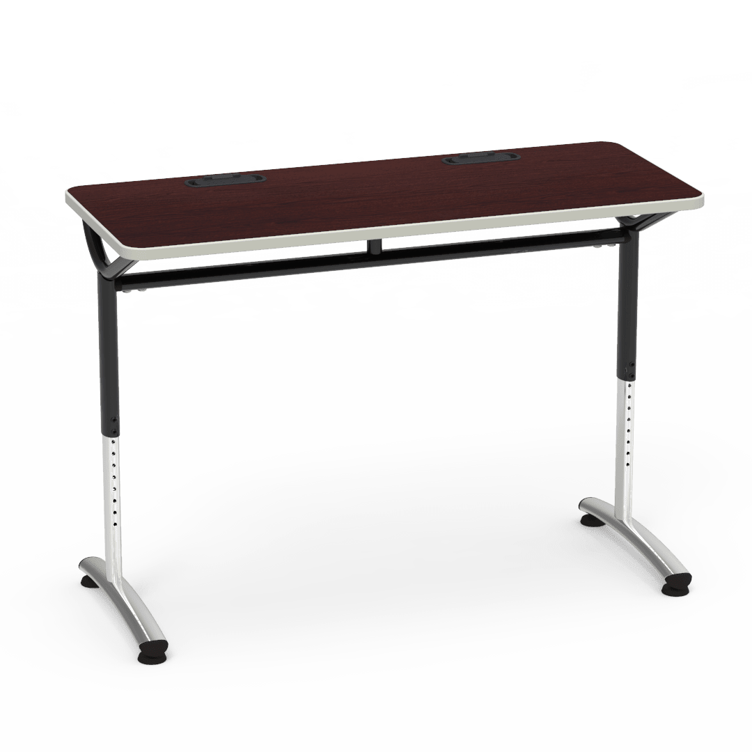 Virco TEXT Series Training Study Computer Desk Table with 2 Grommets 48"W x 20"D x 26"-34"H (TABLE-TE20488YADJGR2) - SchoolOutlet